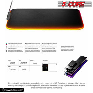 Gaming Mouse Pad RGB 12 Light Modes 2 Zone Desk Mouse Mat w Rubber Base