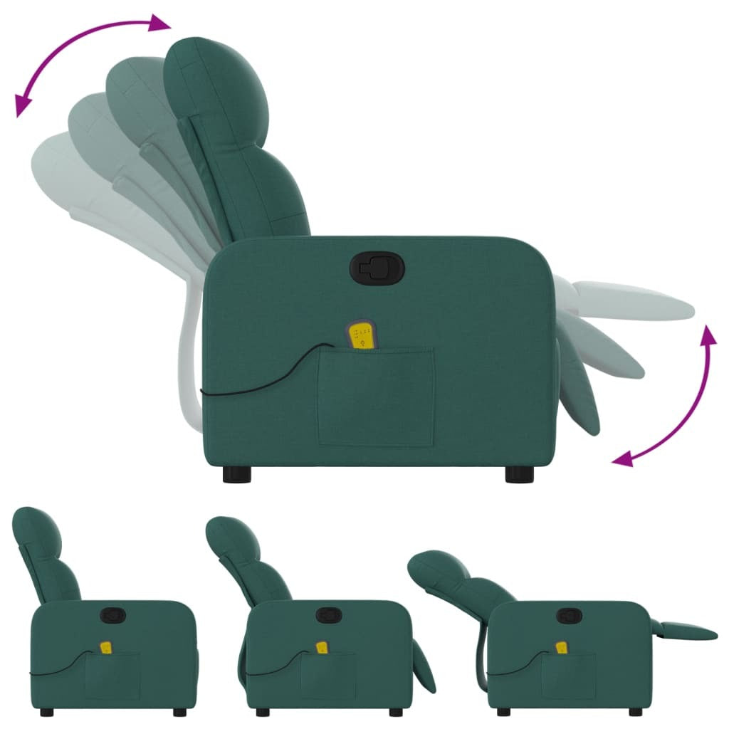 Massage Recliner Chair Dark Green Fabric