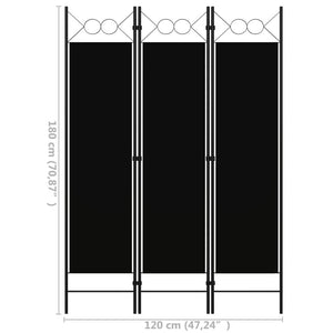 3-Panel Room Divider Black 47.2"x70.9