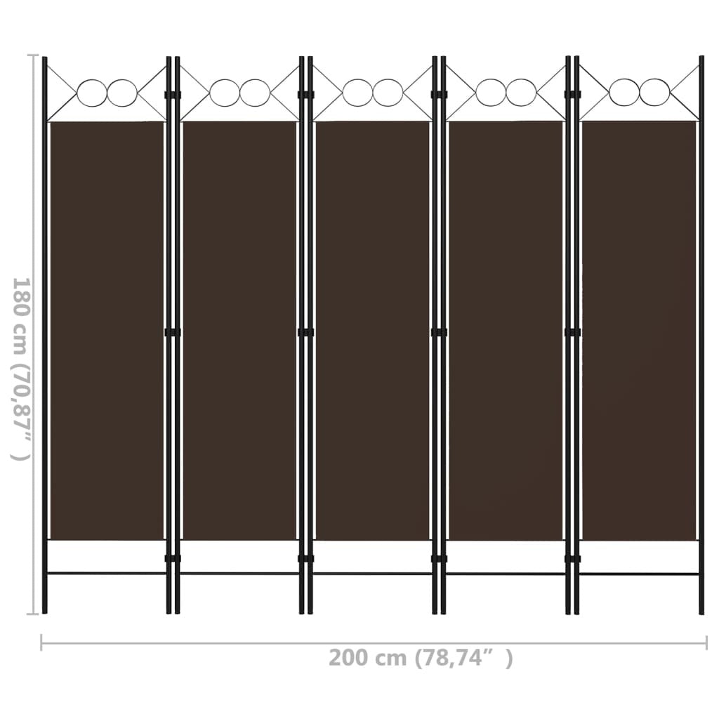 5-Panel Room Divider Brown 78.7"x70.9