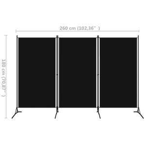 3-Panel Room Divider Black 102.4"x70.9" Fabric