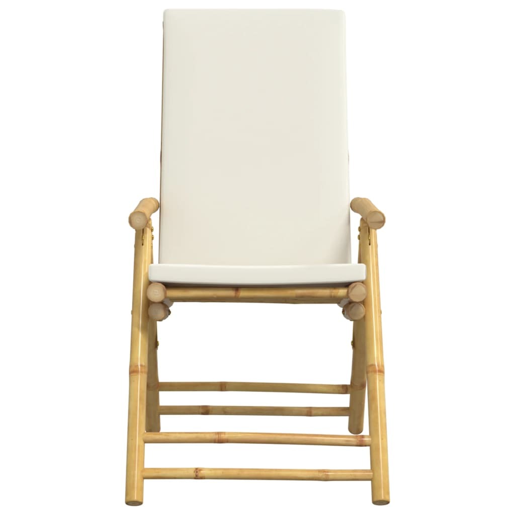 4 Piece Folding Patio Reclining Chairs with Cream White Cushions Bamboo