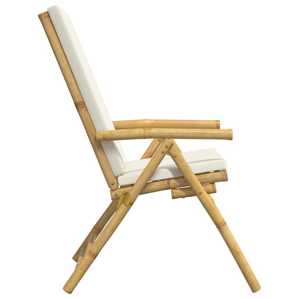 4 Piece Folding Patio Reclining Chairs with Cream White Cushions Bamboo