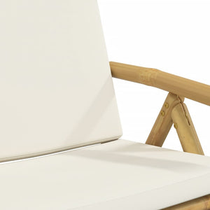 4 Piece Folding Patio Reclining Chairs with Cream White Cushions Bamboo