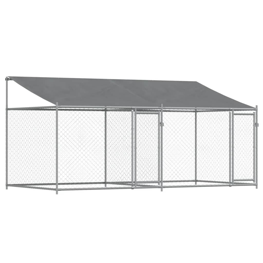 Dog Cage with Roof and Doors Gray 13.1'x6.6'x6.6'Galvanized Steel