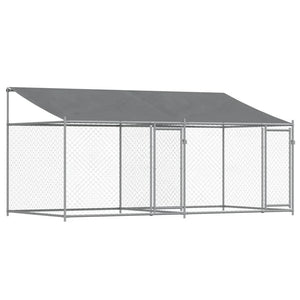 Dog Cage with Roof and Doors Gray 13.1'x6.6'x6.6'Galvanized Steel