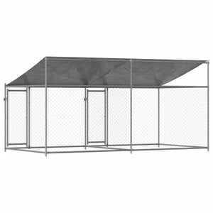 Dog Cage with Roof and Doors Gray 13.1'x6.6'x6.6'Galvanized Steel