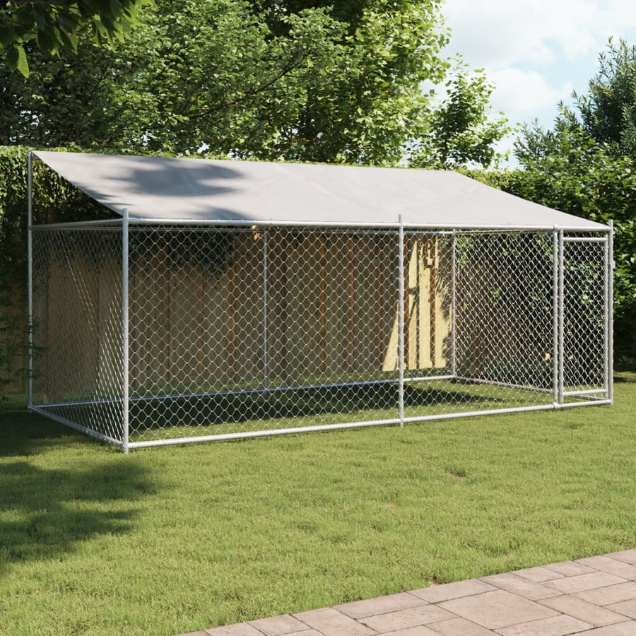 Dog Cage with Roof and Door Gray 13.1'x6.6'x6.6'Galvanized Steel