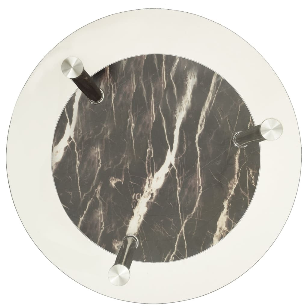 2-Tier Side Table Transparent & Black Marble 15" Tempered Glass