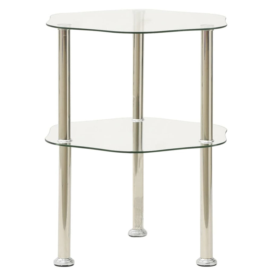2-Tier Side Table Transparent 15"x15"x19.7" Tempered Glass