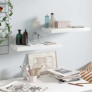 Floating Wall Shelves 2 pcs High Gloss White 19.7"x9.1"x1.5" MDF