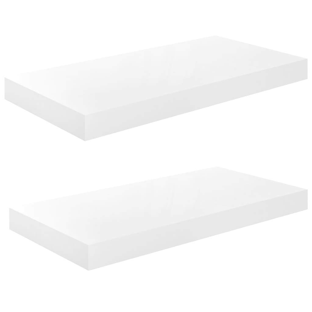 Floating Wall Shelves 2 pcs High Gloss White 19.7"x9.1"x1.5" MDF