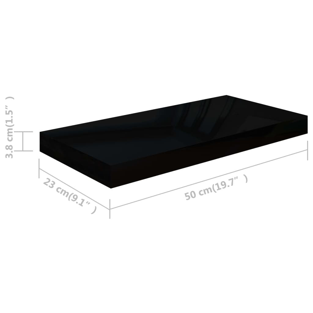 Floating Wall Shelves 2 pcs High Gloss Black 19.7"x9.1"x1.5" MDF