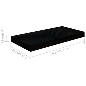 Floating Wall Shelves 2 pcs High Gloss Black 19.7"x9.1"x1.5" MDF