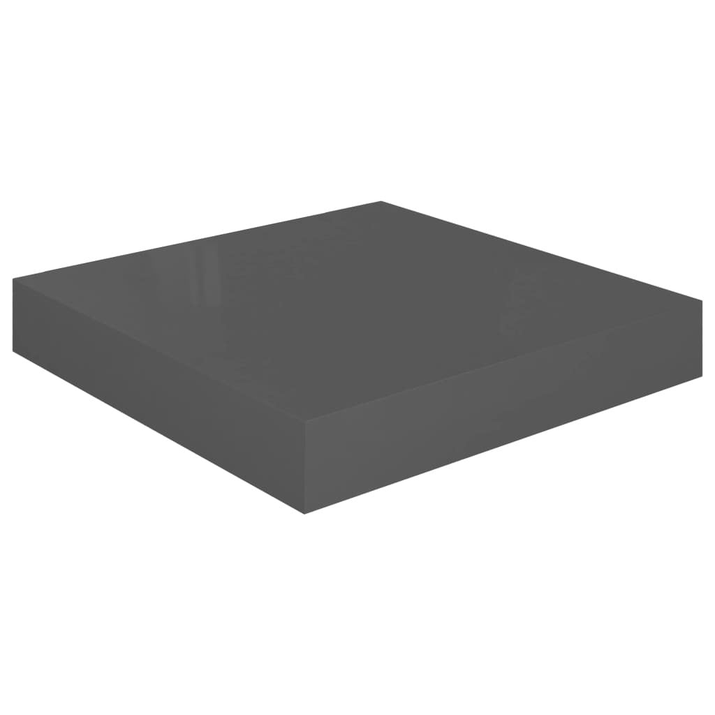 Floating Wall Shelves 2 pcs High Gloss Gray 9.1"x9.3"x1.5" MDF