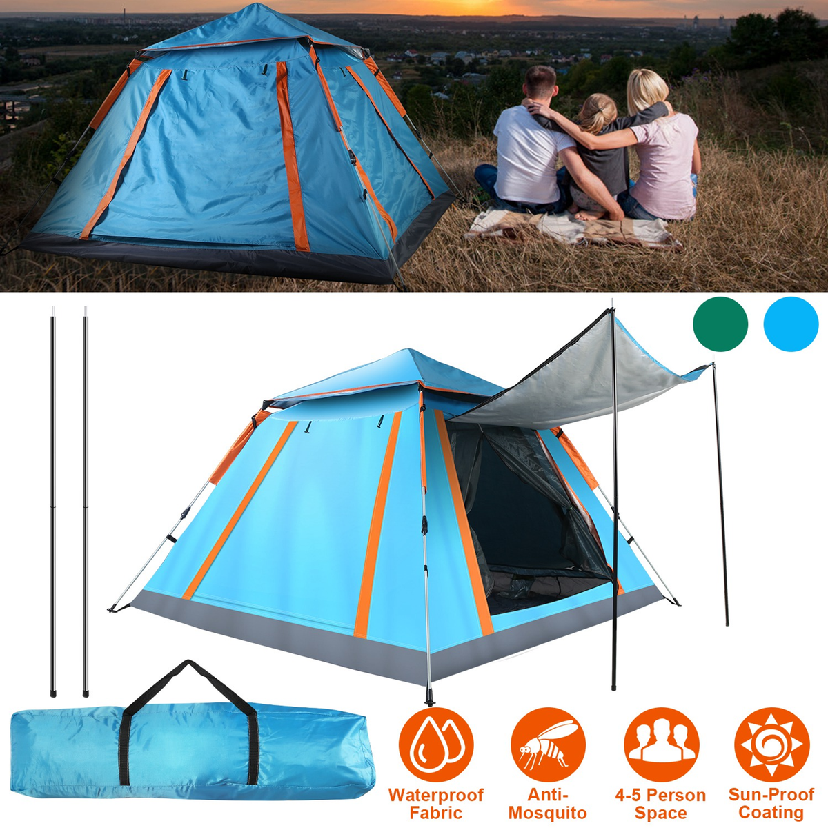 4-5 Person Camping Tent Outdoor Foldable Waterproof Tent — Camping & Hiking