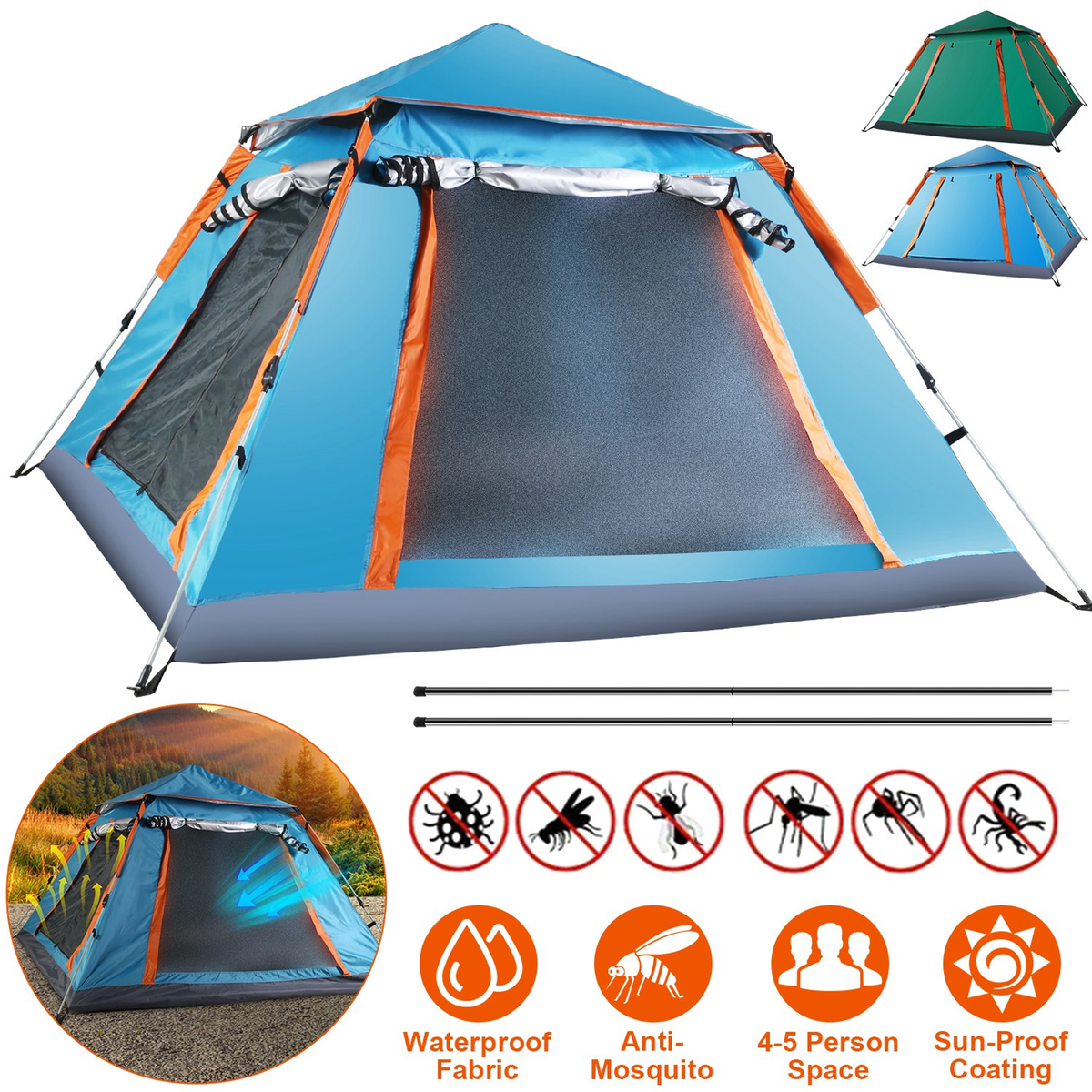 4-5 Person Camping Tent Outdoor Foldable Waterproof Tent — Camping & Hiking