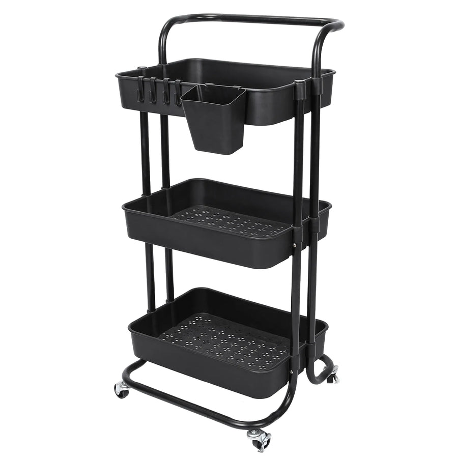 3-Tier Rolling Utility Storage Cart - Black 1