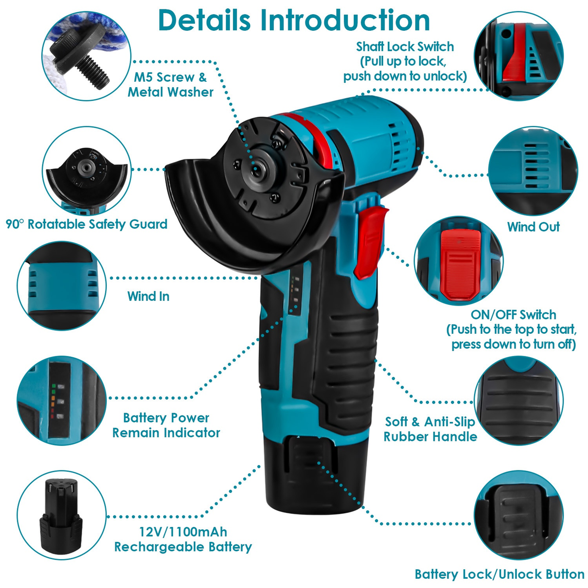 12V Cordless Mini Angle Grinder Kit – view 5