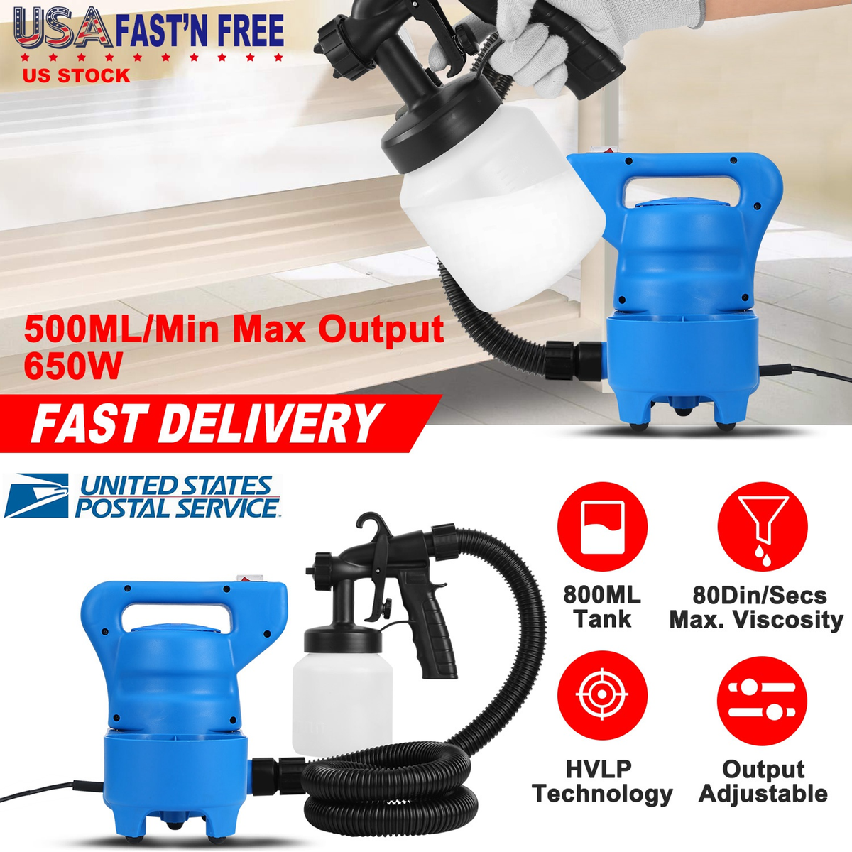 800ML Paint Spray Painter 650W Oil Primer Water Paint Sprayer Machine – view 5