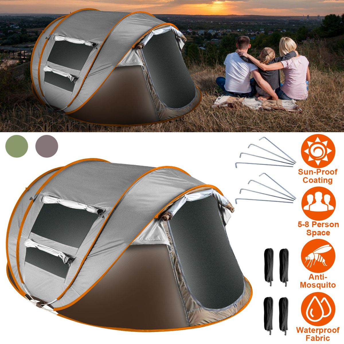 5-8 Person Pop Up Tent Automatic Setup Camping Tent — Camping & Hiking