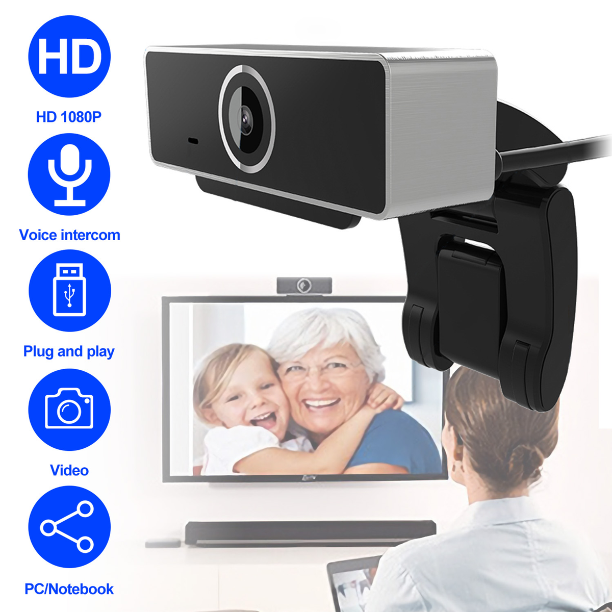 1080p USB Webcam with Autofocus & Microphone — view 3