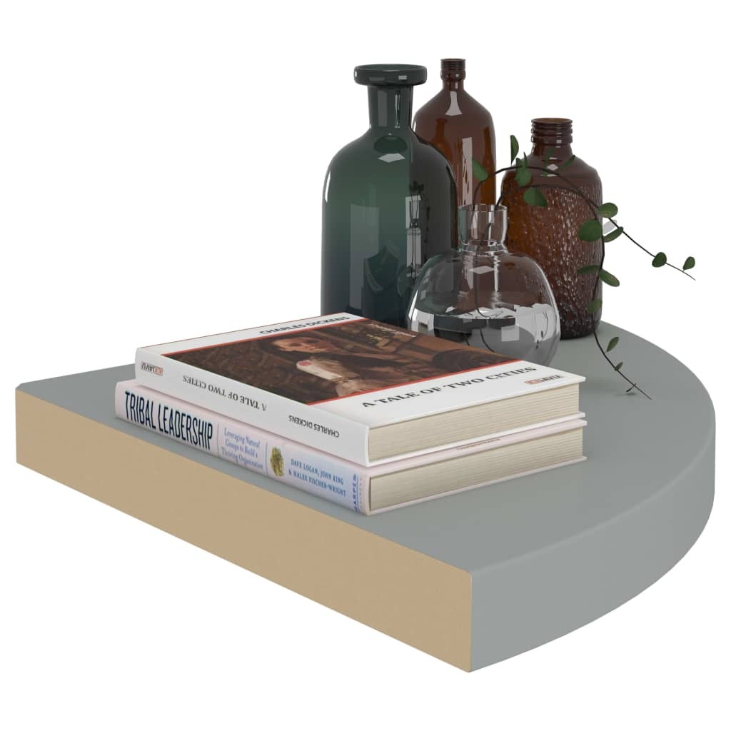 Floating Corner Shelf Gray 13.8"x13.8"x1.5" MDF