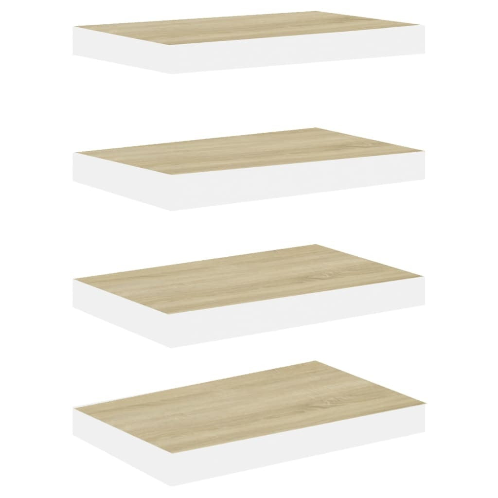 Floating Wall Shelves 4 pcs Oak and White 19.7"x9.1"x1.5" MDF
