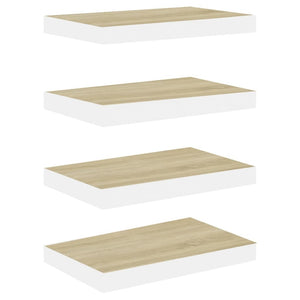 Floating Wall Shelves 4 pcs Oak and White 19.7"x9.1"x1.5" MDF