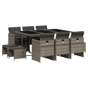 11 Piece Patio Dining Set with Cushions Gray Poly Rattan