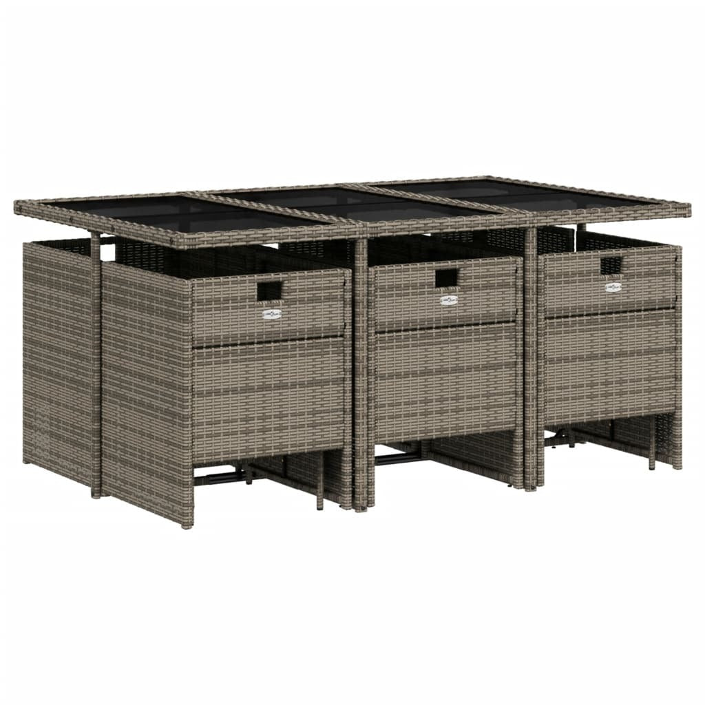 11 Piece Patio Dining Set with Cushions Gray Poly Rattan
