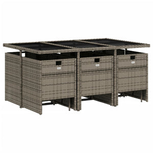 11 Piece Patio Dining Set with Cushions Gray Poly Rattan
