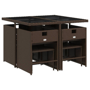 9 Piece Patio Dining Set with Cushions Brown Poly Rattan
