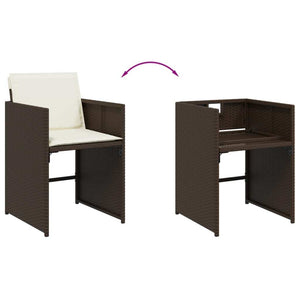 9 Piece Patio Dining Set with Cushions Brown Poly Rattan