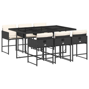 7 Piece Patio Dining Set with Cushions Black Poly Rattan