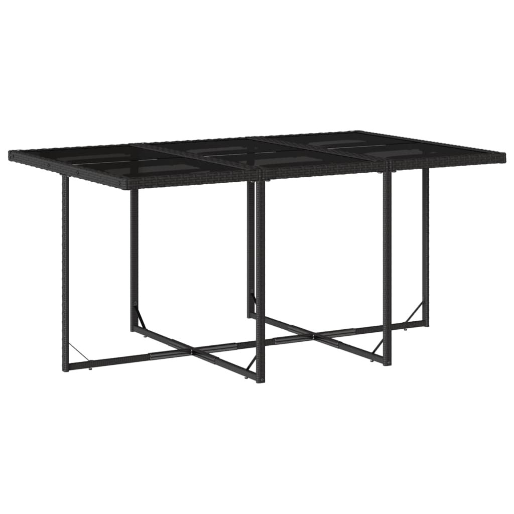 7 Piece Patio Dining Set with Cushions Black Poly Rattan