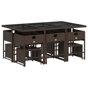 11 Piece Patio Dining Set with Cushions Brown Poly Rattan