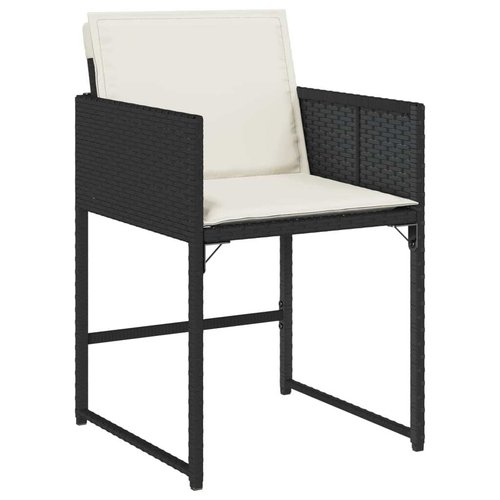 9 Piece Patio Dining Set with Cushions Black Poly Rattan