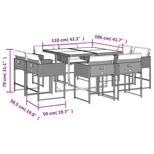 9 Piece Patio Dining Set with Cushions Black Poly Rattan