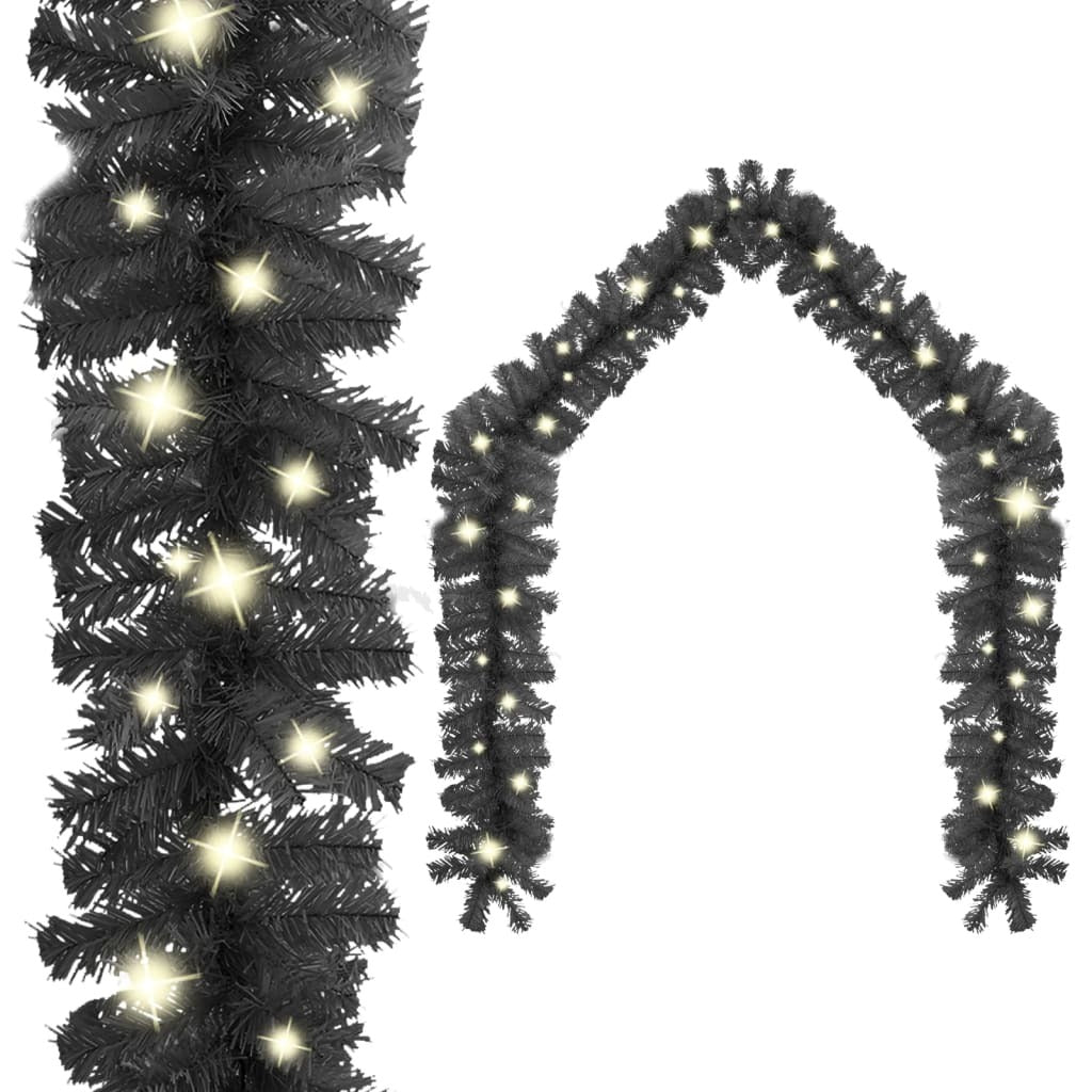Christmas Garland with LED Lights 65.6 ft Black