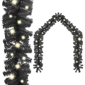 Christmas Garland with LED Lights 65.6 ft Black
