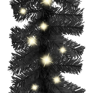 Christmas Garland with LED Lights 65.6 ft Black