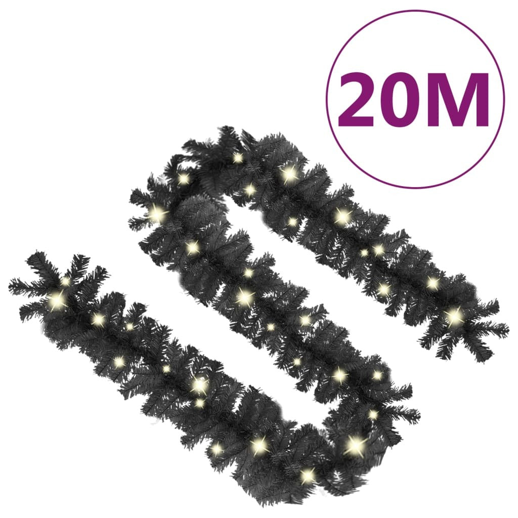 Christmas Garland with LED Lights 65.6 ft Black
