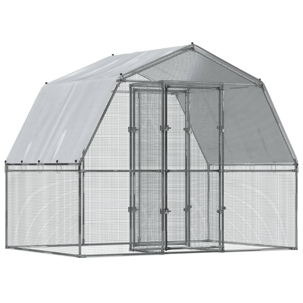 Chicken Cage with Roof and Door Silver Galvanized Steel