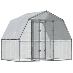 Chicken Cage with Roof and Door Silver Galvanized Steel