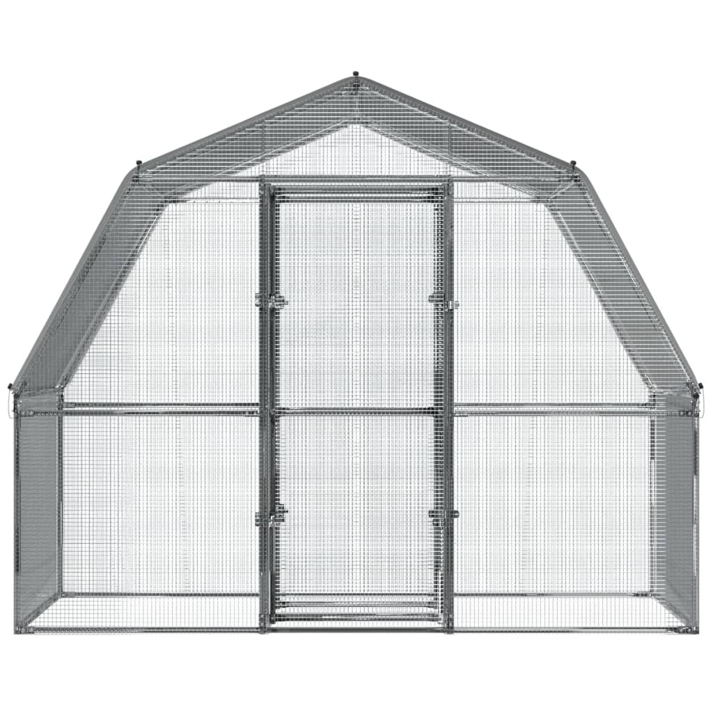 Chicken Cage with Roof and Door Silver Galvanized Steel