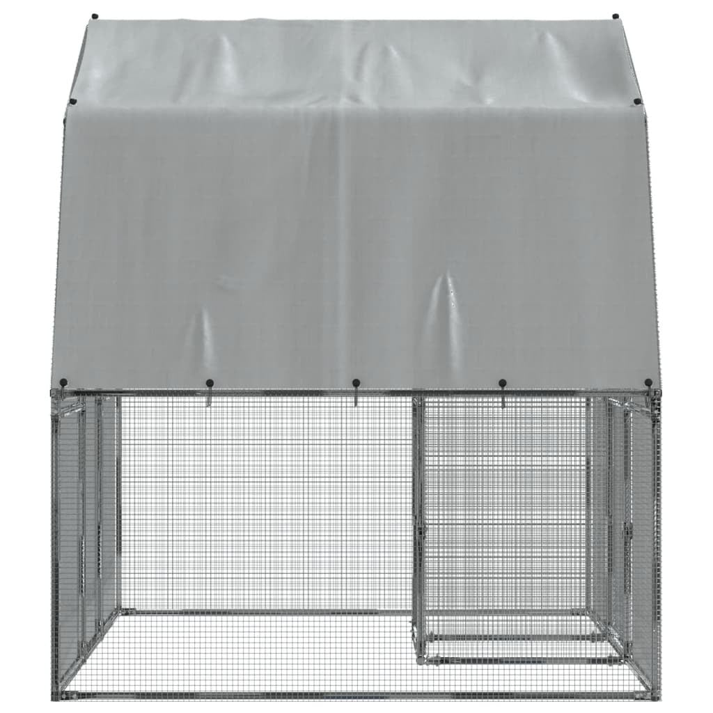 Chicken Cage with Roof and Door Silver Galvanized Steel
