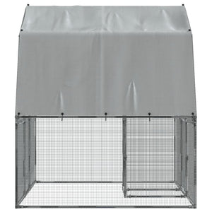 Chicken Cage with Roof and Door Silver Galvanized Steel