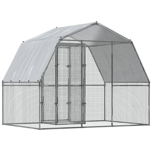 Chicken Cage with Roof and Door Silver Galvanized Steel