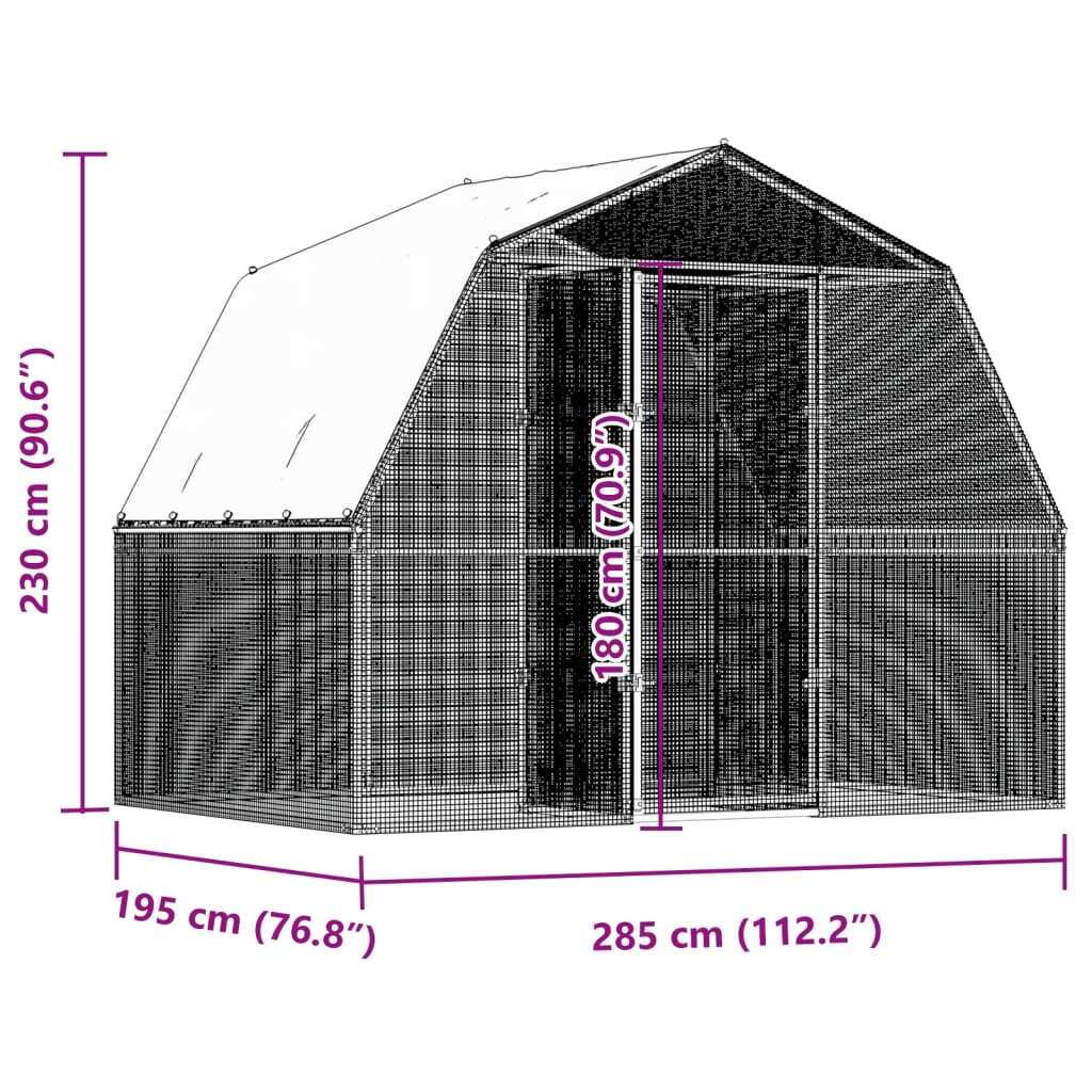 Chicken Cage with Roof and Door Silver Galvanized Steel